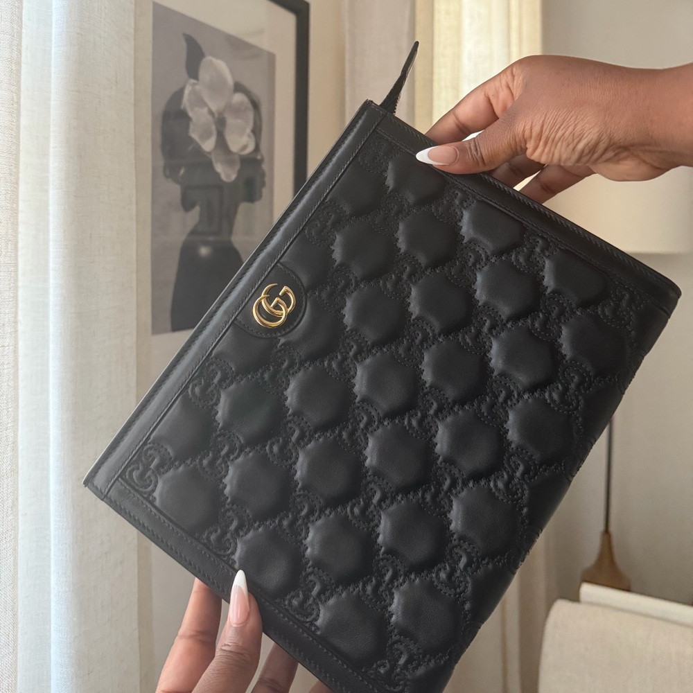 Gucci GG Black Matelassé Leather Pouch